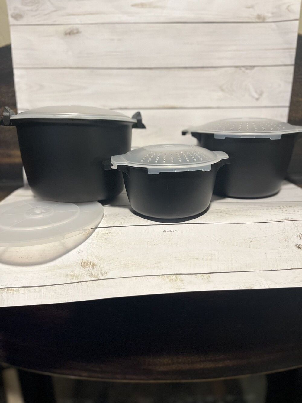Pampered Chef Micro-Cooker Steamer Set 3 Sizes With Lids USA New Without Box